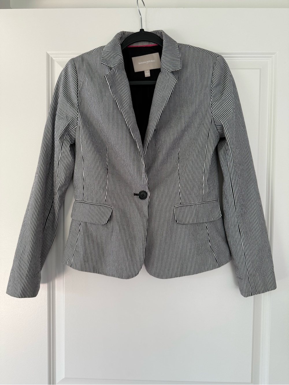 Banana Republic Black & White Pinstripe Single-Button Blazer